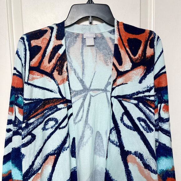 Chicos Open-Front Butterfly Print Long Cardigan Sweater S - Picture 7 of 13